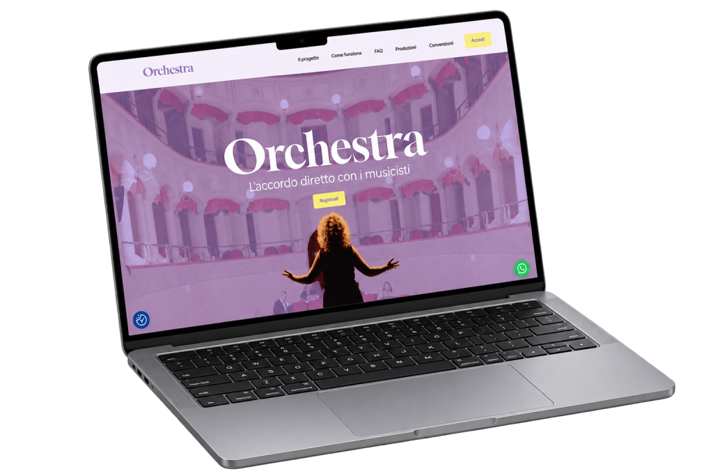 Il sito di Orchestra aperto su un computer portatile